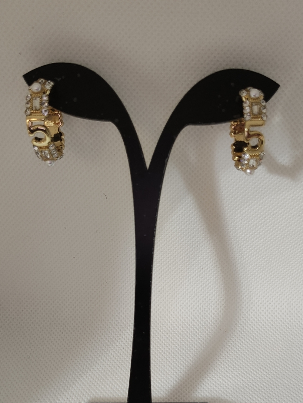 Gold Crystal Number Accent Designer Fashion Hoop Earrings -